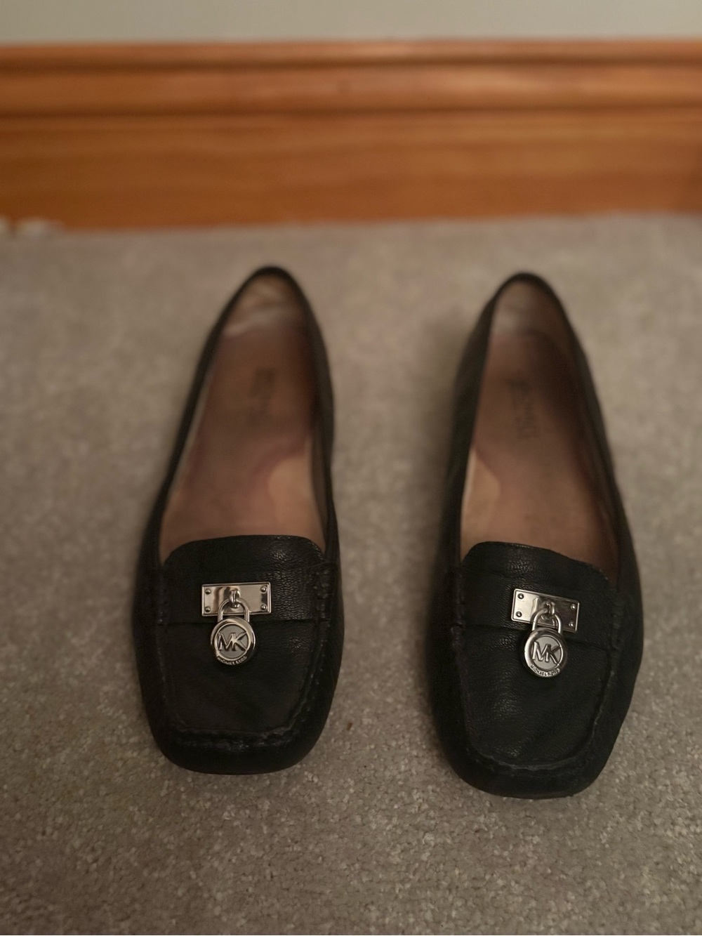Michael Kors Black Leather MK Charm Loafers